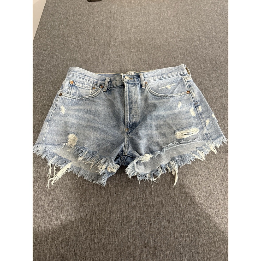 Agolde Parker Distressed Light Wash Button Up Denim Jean Shorts Size 29